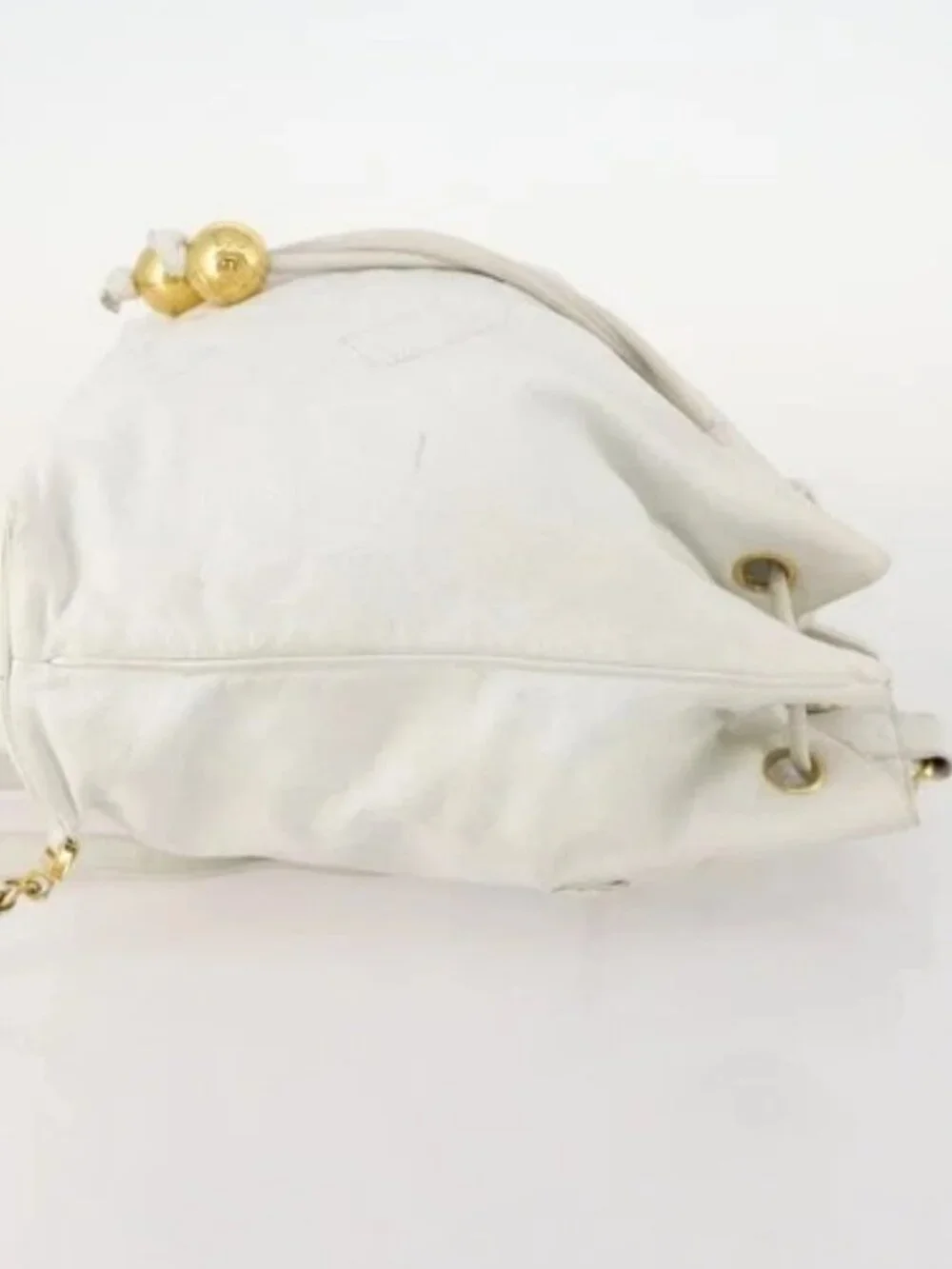 CHANEL Backpack Leather White Gold CC Auth gh1739